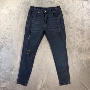 YOUNGLA Distressed Skinny Jeans Men's Size 34x32 Blue Dark Wash Denim